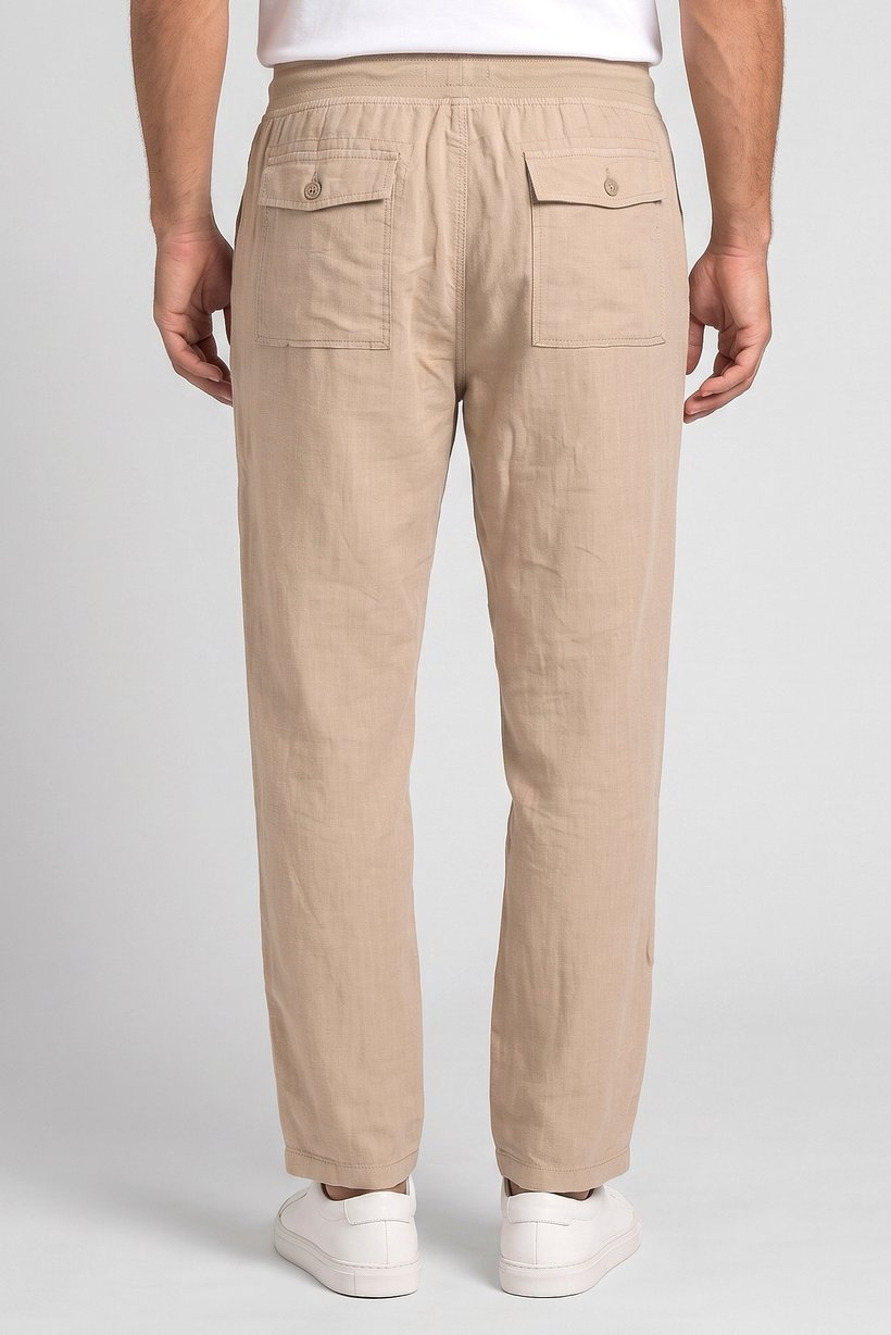 Men Straight Fit Stripe Straight Leg Pants, Dark Beige