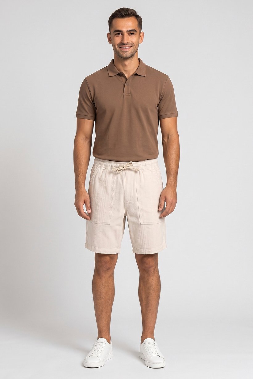 Men Textured Basic Short, Beige