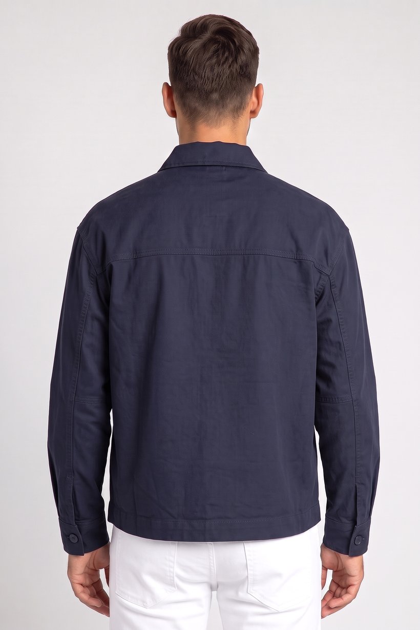 Men Regular Fit Plain Long Sleeve Casual Shirt, Navy Blue