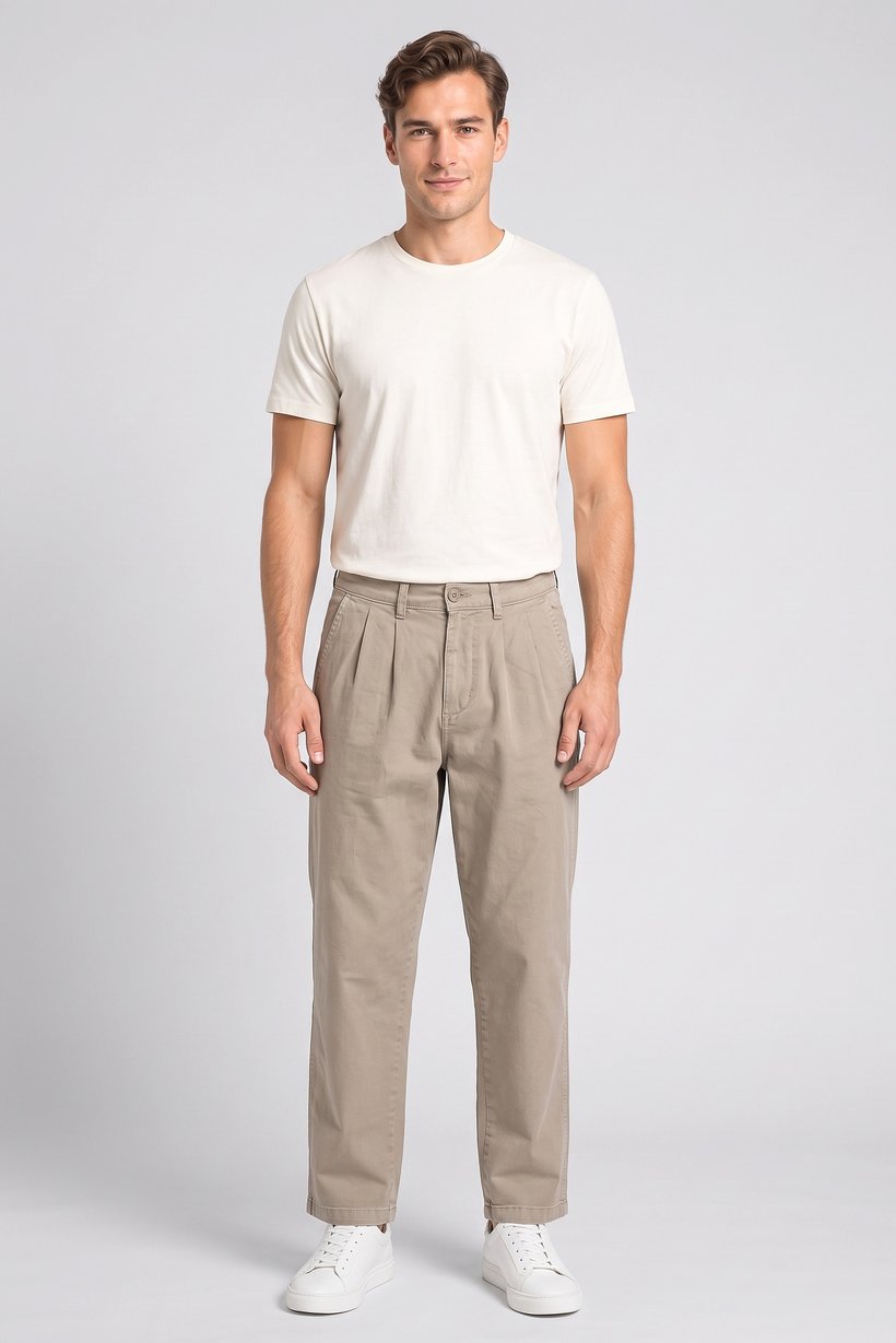 Men Baggy Fit Solid Straight Leg Pants, Beige