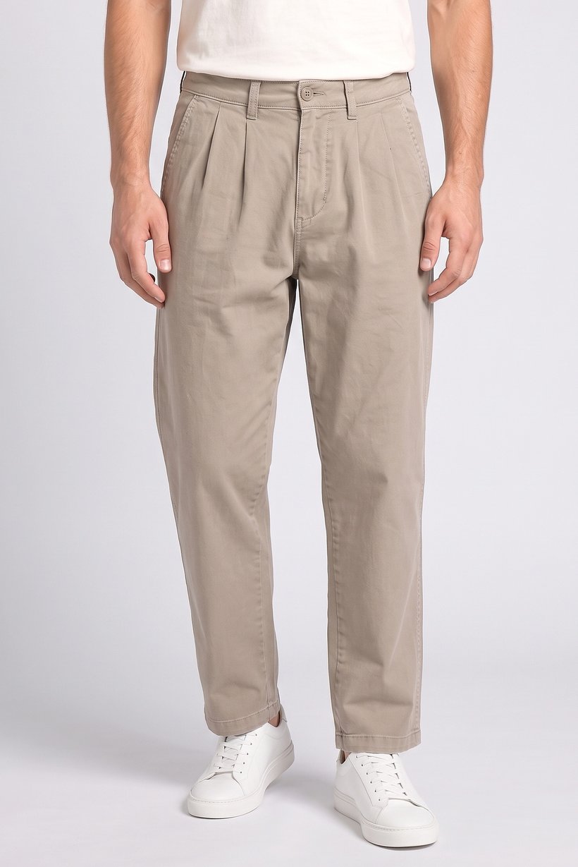 Men Baggy Fit Solid Straight Leg Pants, Beige