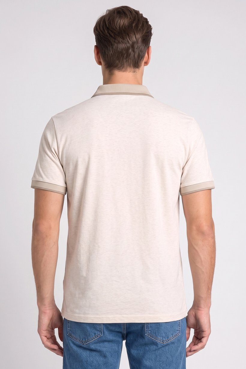 Men Regular Fit Short Sleeve Heather Polo Shirt, Beige