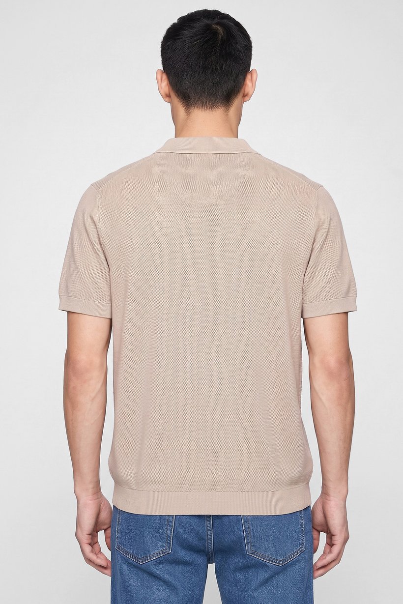 Men Regular Fit Textured Short Sleeve Polo Shirt, Beige