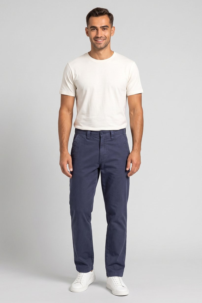 Men Chino Fit Solid No Stretch Jeans, Navy
