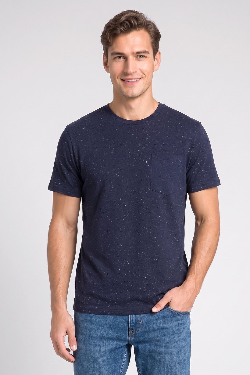 Men Crew Neck Short Sleeve Heather T-Shirt, Navy