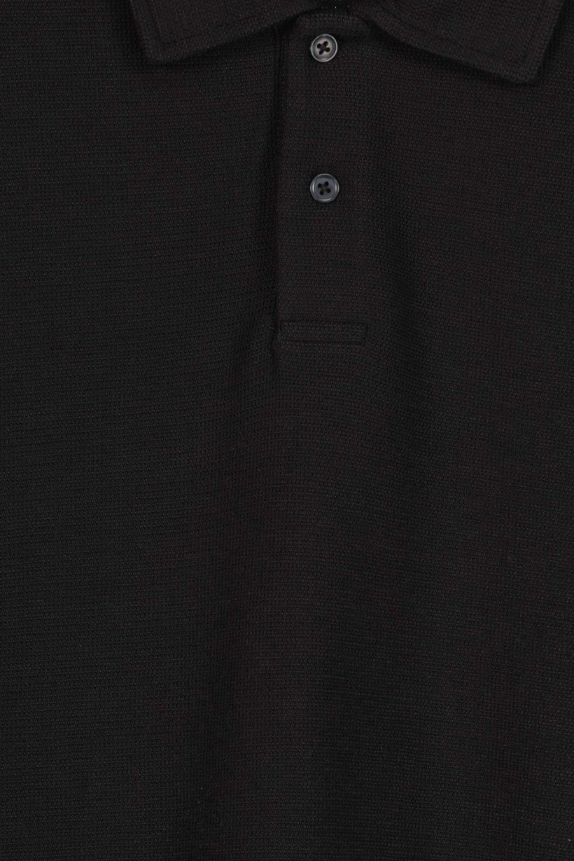 Men Regular Fit Long Sleeve Textured Polo Shirt, Black
