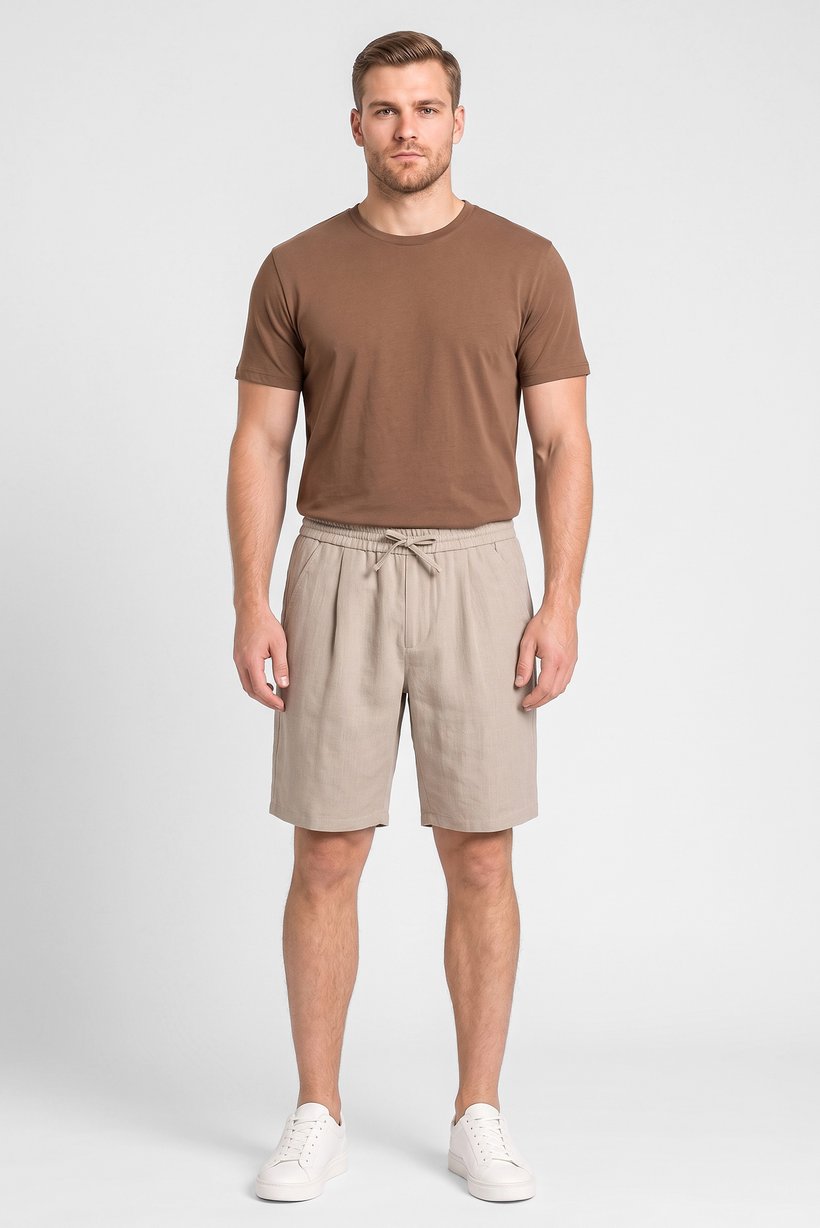 Men Plain Basic Shorts, Beige