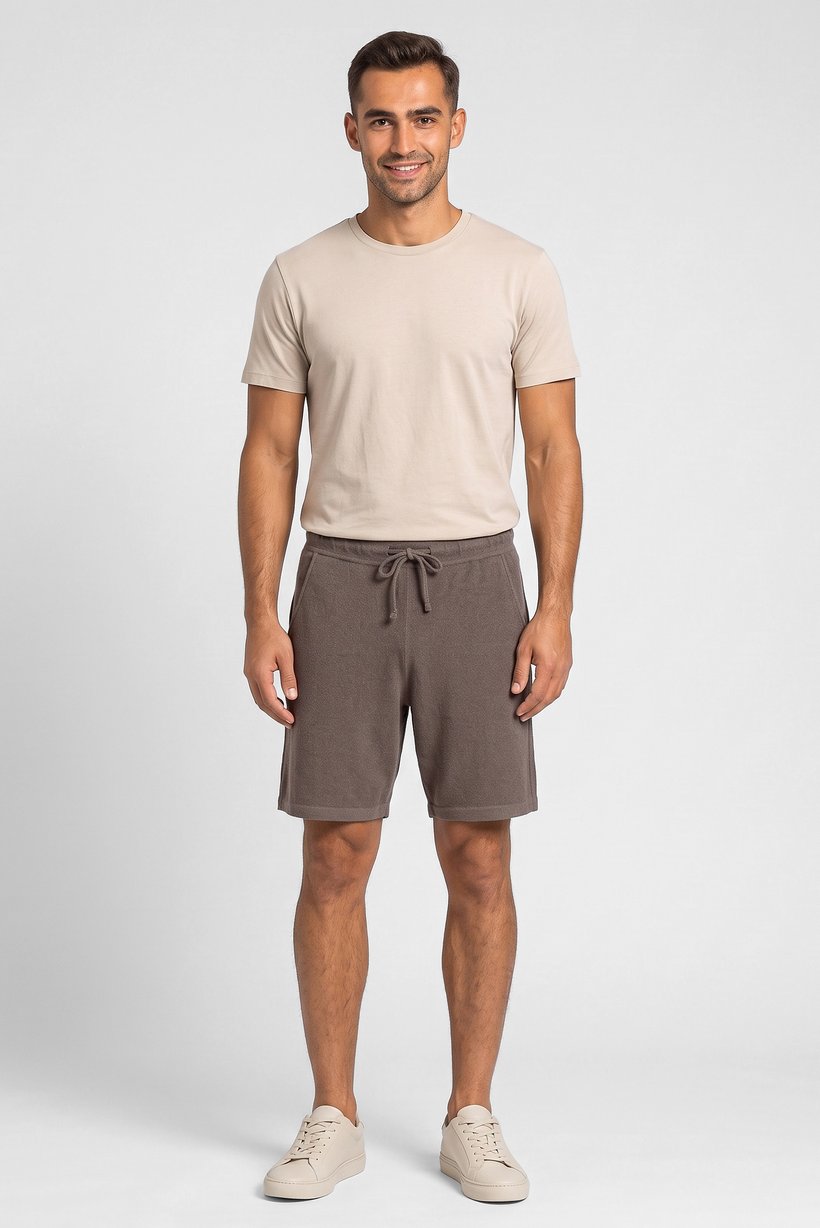 Men Textured Basic Shorts, Taupe