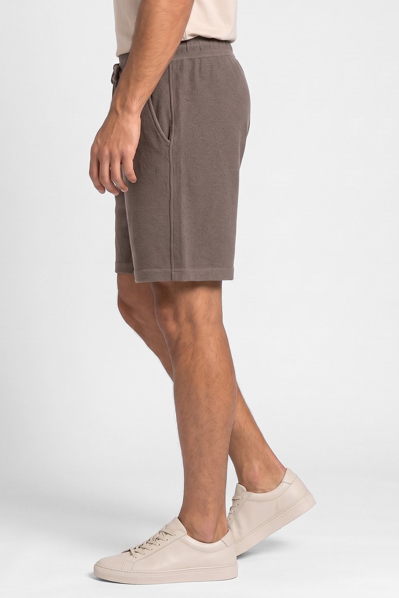 Men Textured Basic Shorts, Taupe
