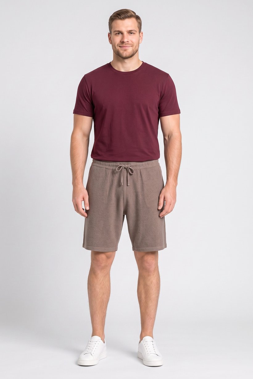 Men Textured Basic Shorts, Taupe