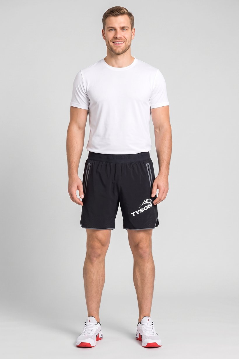Celio x Tyson Men Regular Fit Brand Logo Shorts, Black