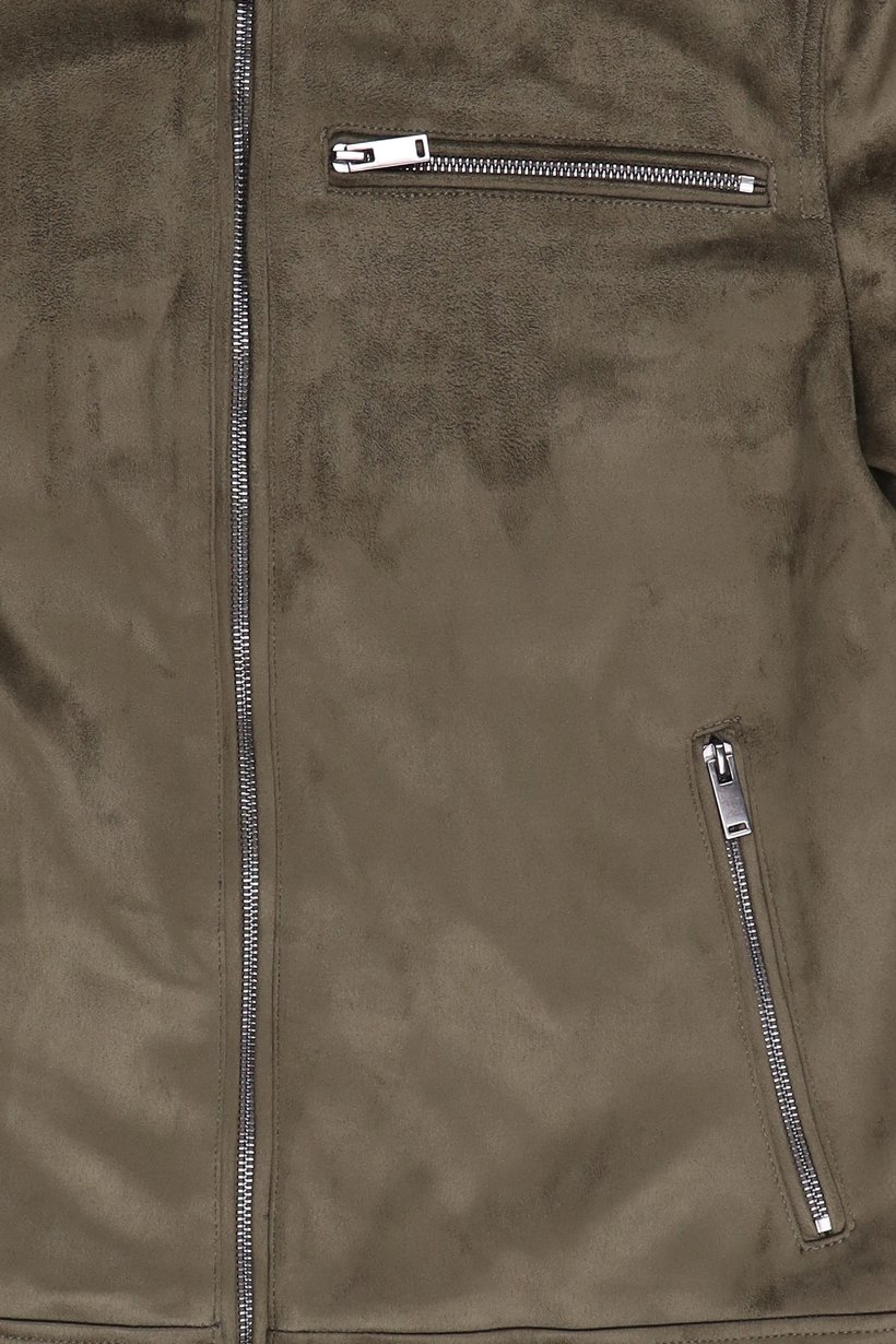Men Solid Suede Chore Jacket, Dark Olive