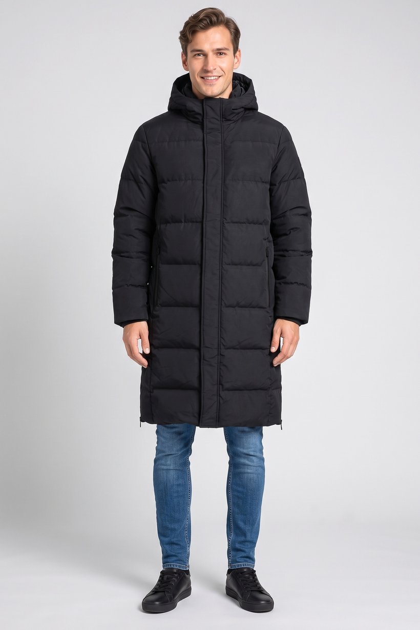 Men Quilted Puffer Jacket, Black