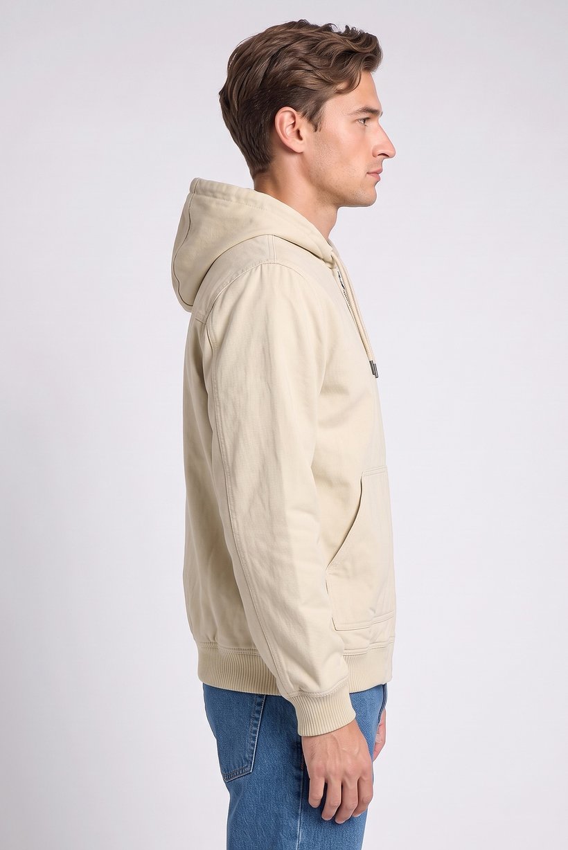 Men Solid Hooded Jacket, Beige