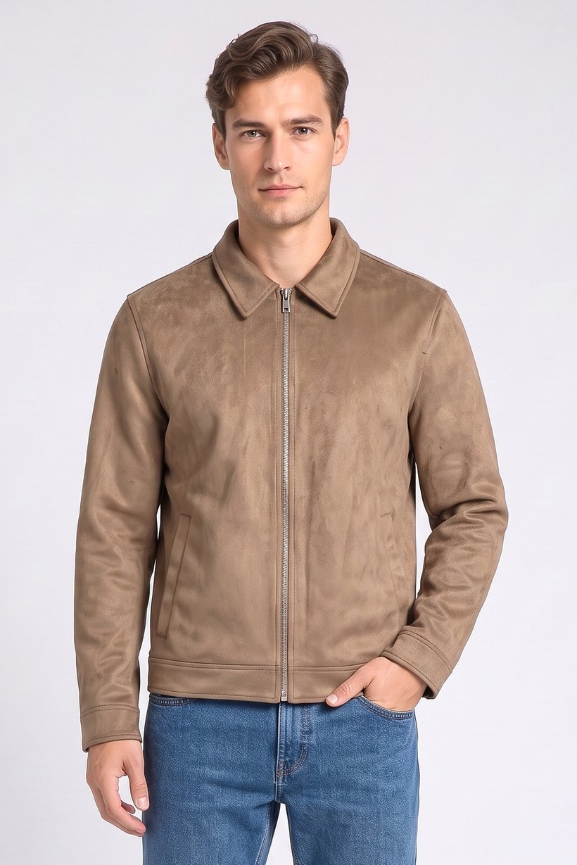 Men Solid Jacket Shirt, Brown