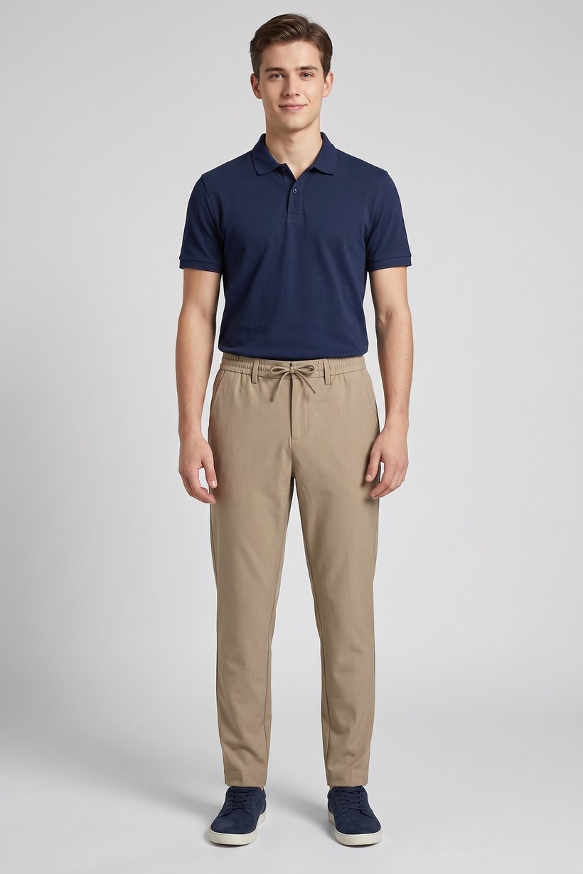 Men Stretch Fit Solid Straight Leg Pants, Beige