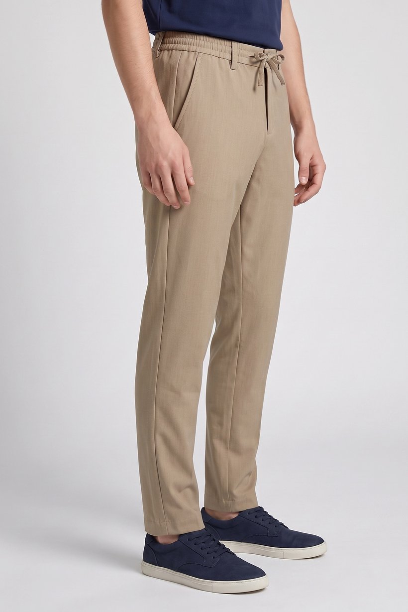 Men Stretch Fit Solid Straight Leg Pants, Beige
