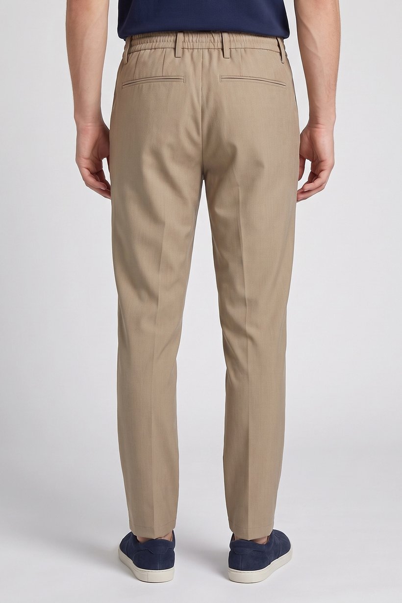 Men Stretch Fit Solid Straight Leg Pants, Beige