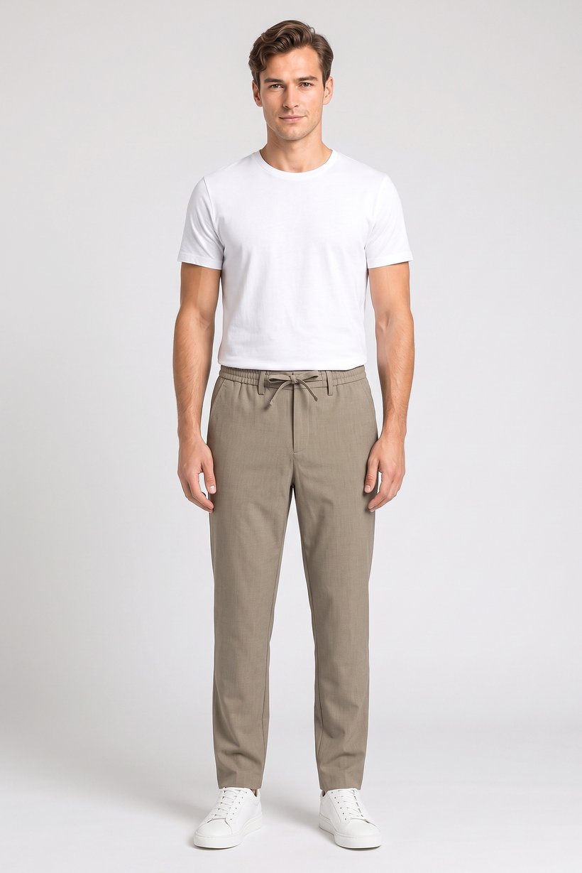Men Stretch Fit Solid Straight Leg Stretchable Pants, Beige