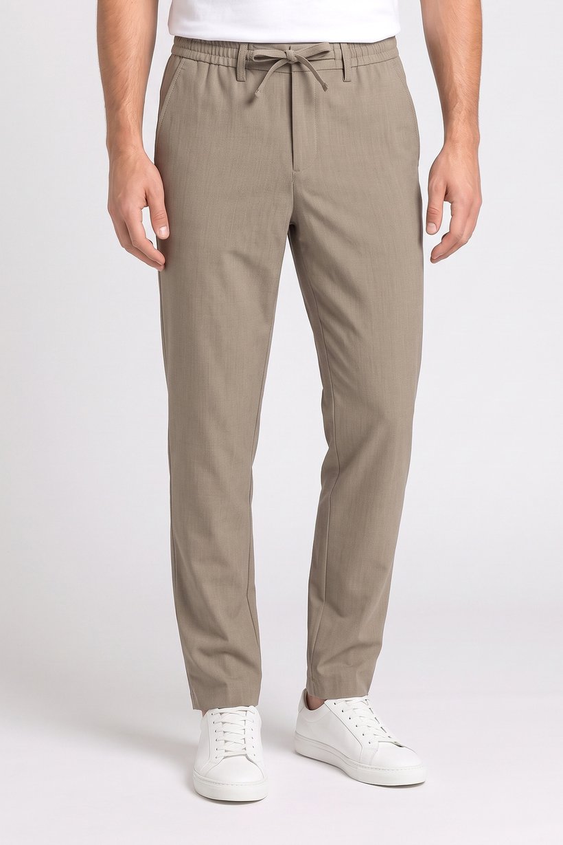 Men Stretch Fit Solid Straight Leg Stretchable Pants, Beige