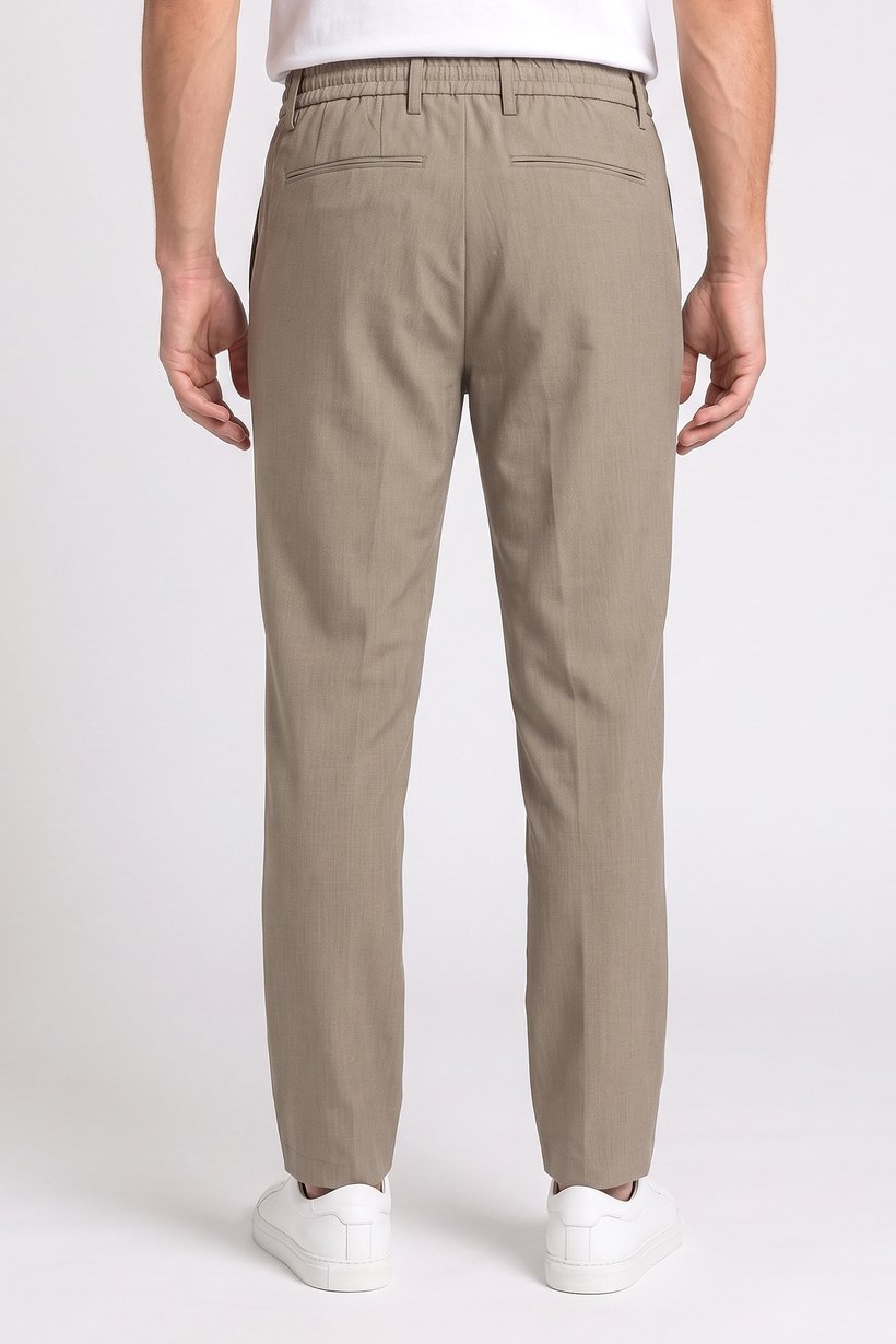 Men Stretch Fit Solid Straight Leg Stretchable Pants, Beige