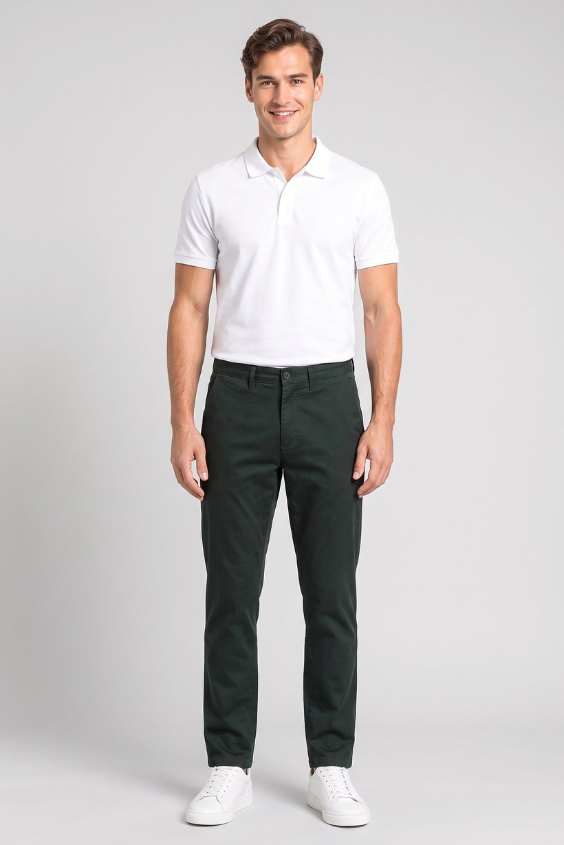 Men Straight Fit Solid Chino Pants, Dark Green