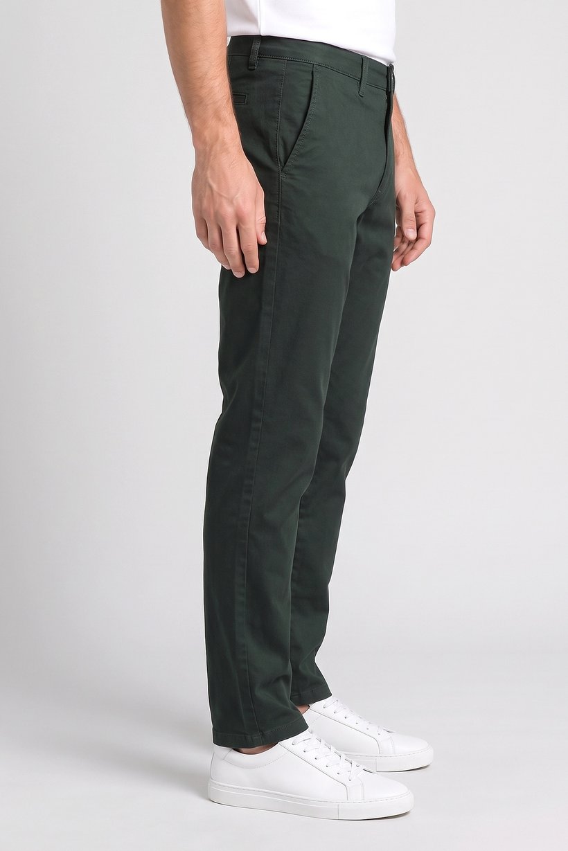 Men Straight Fit Solid Chino Pants, Dark Green