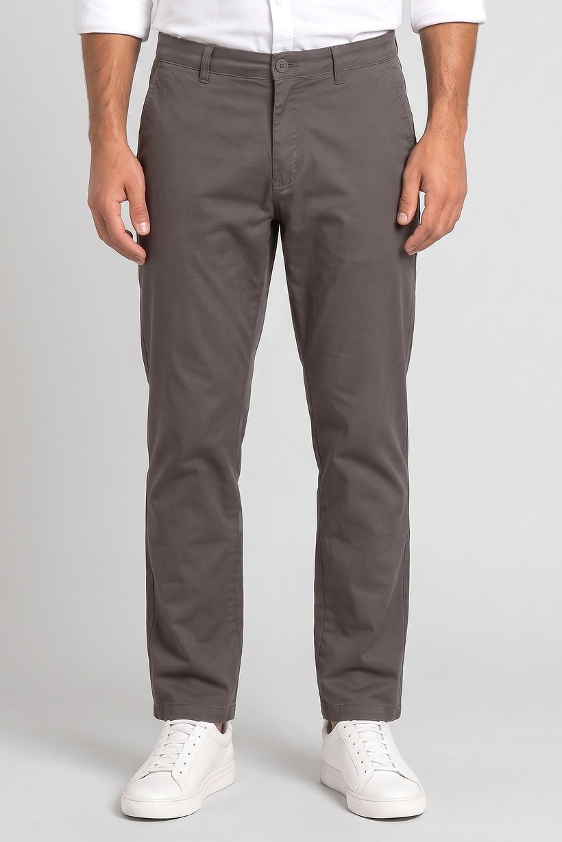 Men Straight Fit Solid Chino Pants, Dark Grey