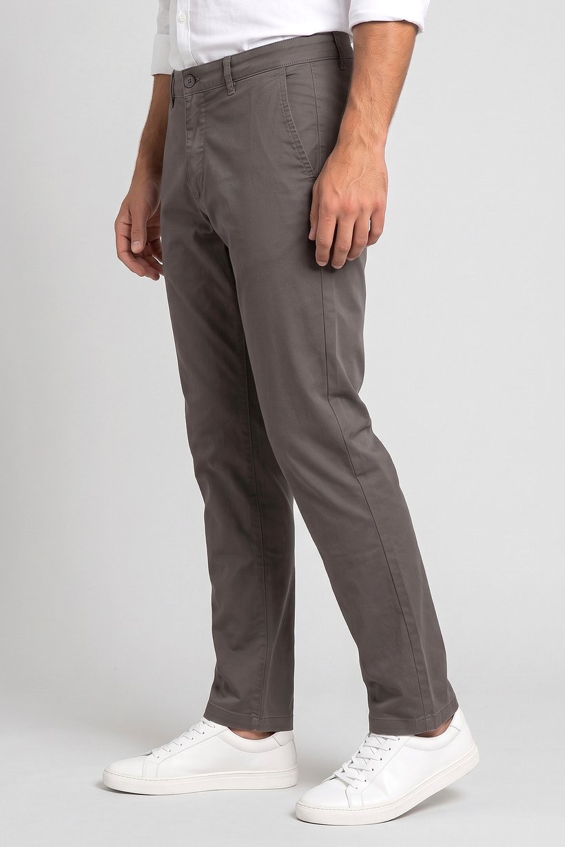Men Straight Fit Solid Chino Pants, Dark Grey