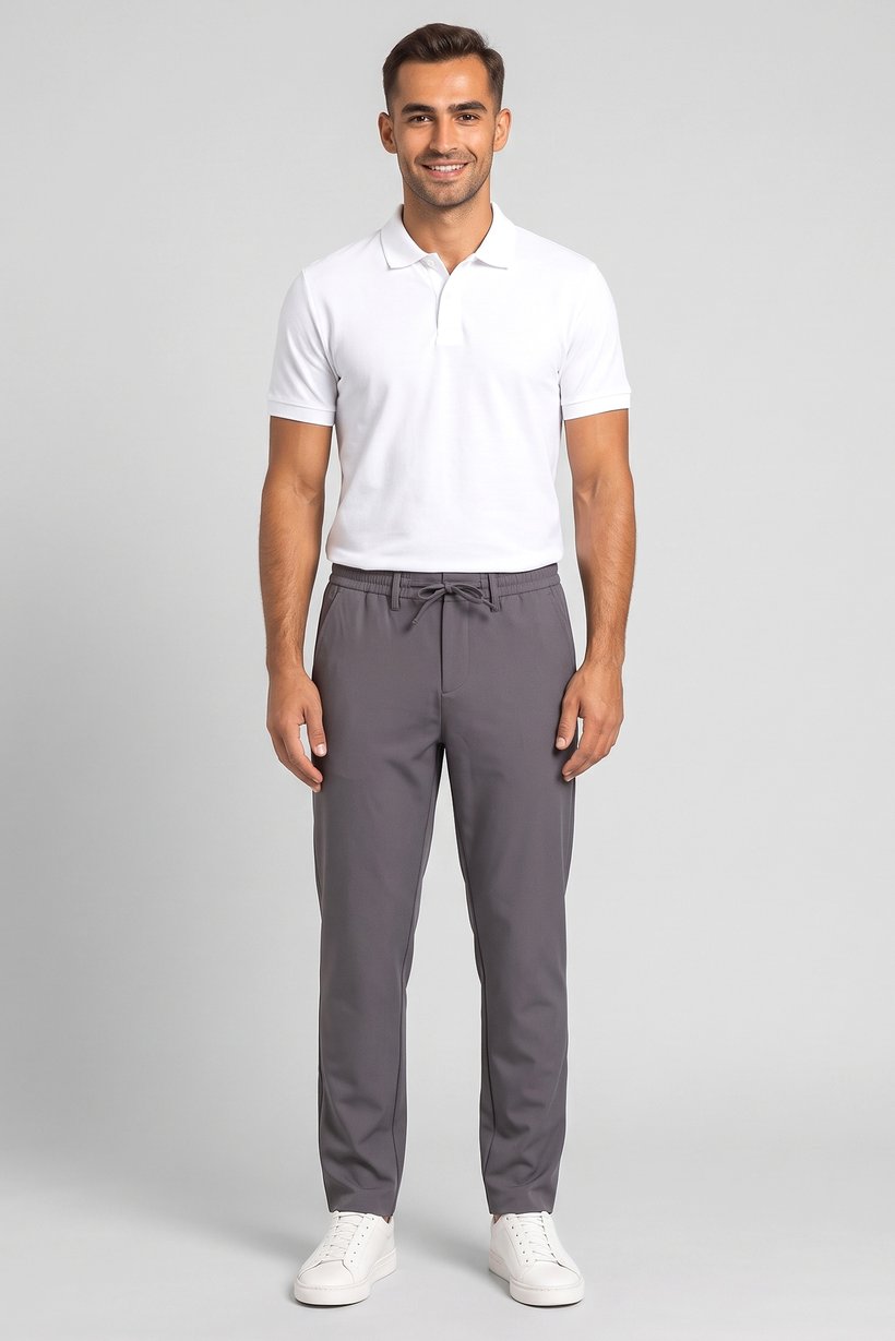 Men Stretch Fit Solid Straight Leg Stretchable Pants, Dark Grey