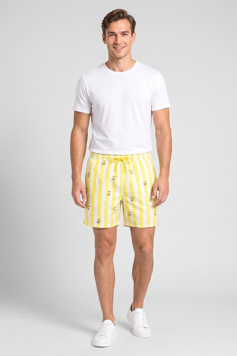 Sponge Bob SquarePants Men Stripe Basic Shorts, Multicolor