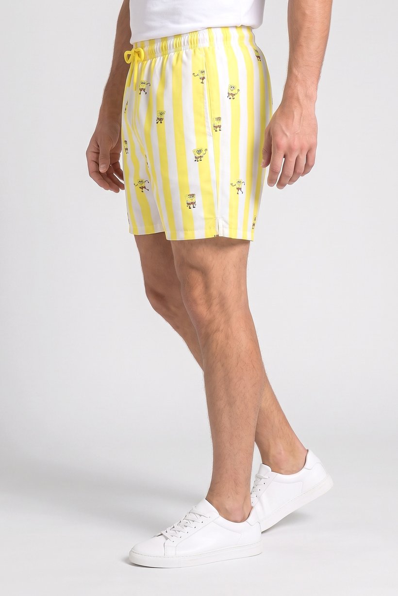 Sponge Bob SquarePants Men Stripe Basic Shorts, Multicolor