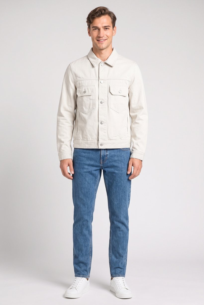 Men Plain Denim Jacket, Light Grey