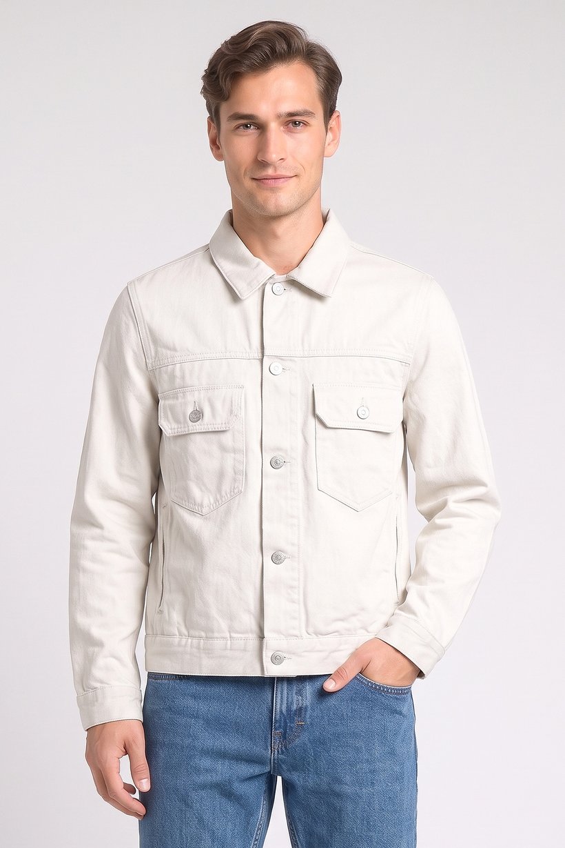 Men Plain Denim Jacket, Light Grey
