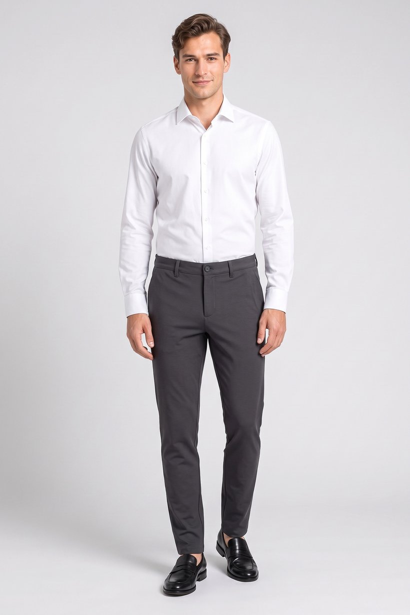 Men Slim Fit Plain Chino Pants, Dark Grey