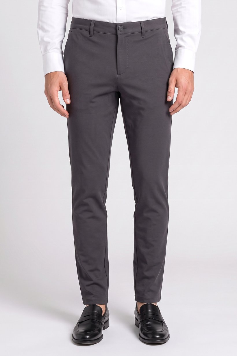 Men Slim Fit Plain Chino Pants, Dark Grey