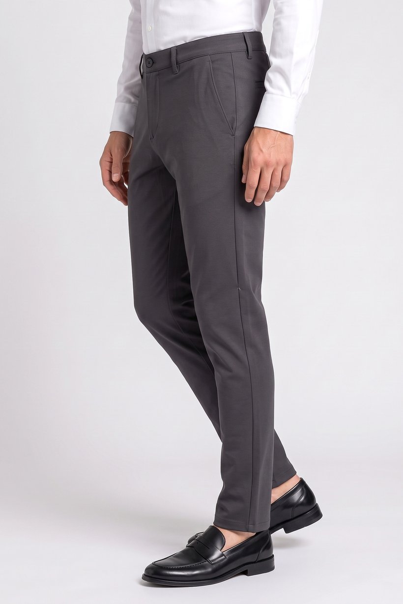 Men Slim Fit Plain Chino Pants, Dark Grey