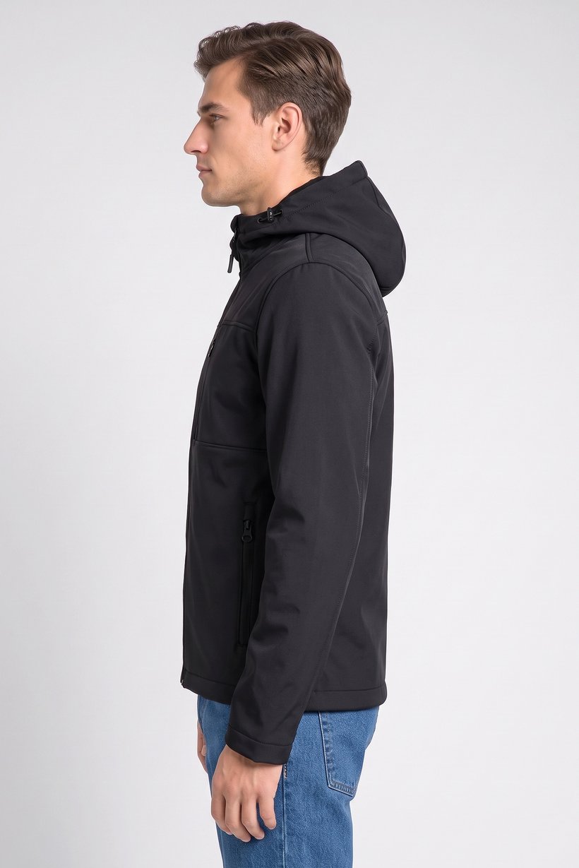 Men Solid Softshell Jacket, Black