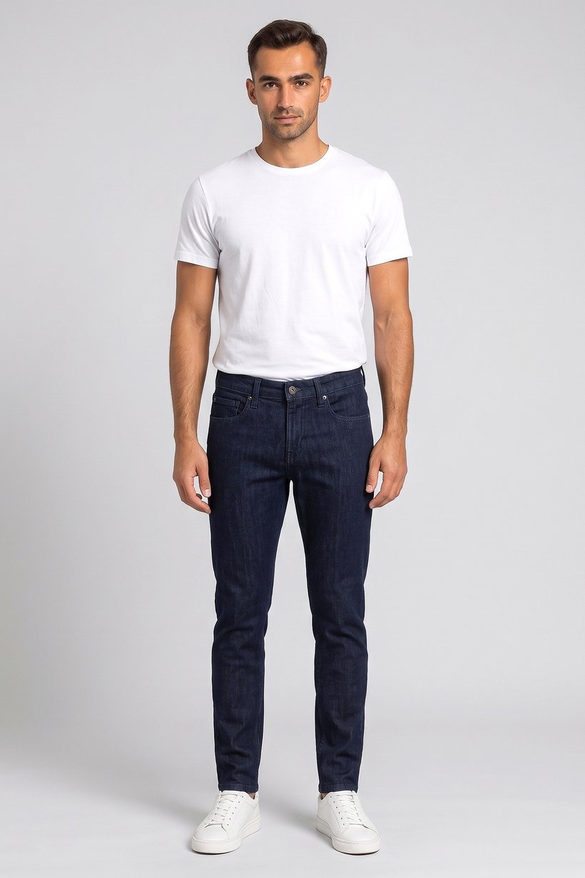 Men Slim Fit Solid Stretchable Jeans, Navy