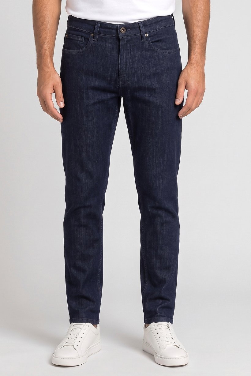 Men Slim Fit Solid Stretchable Jeans, Dark Navy