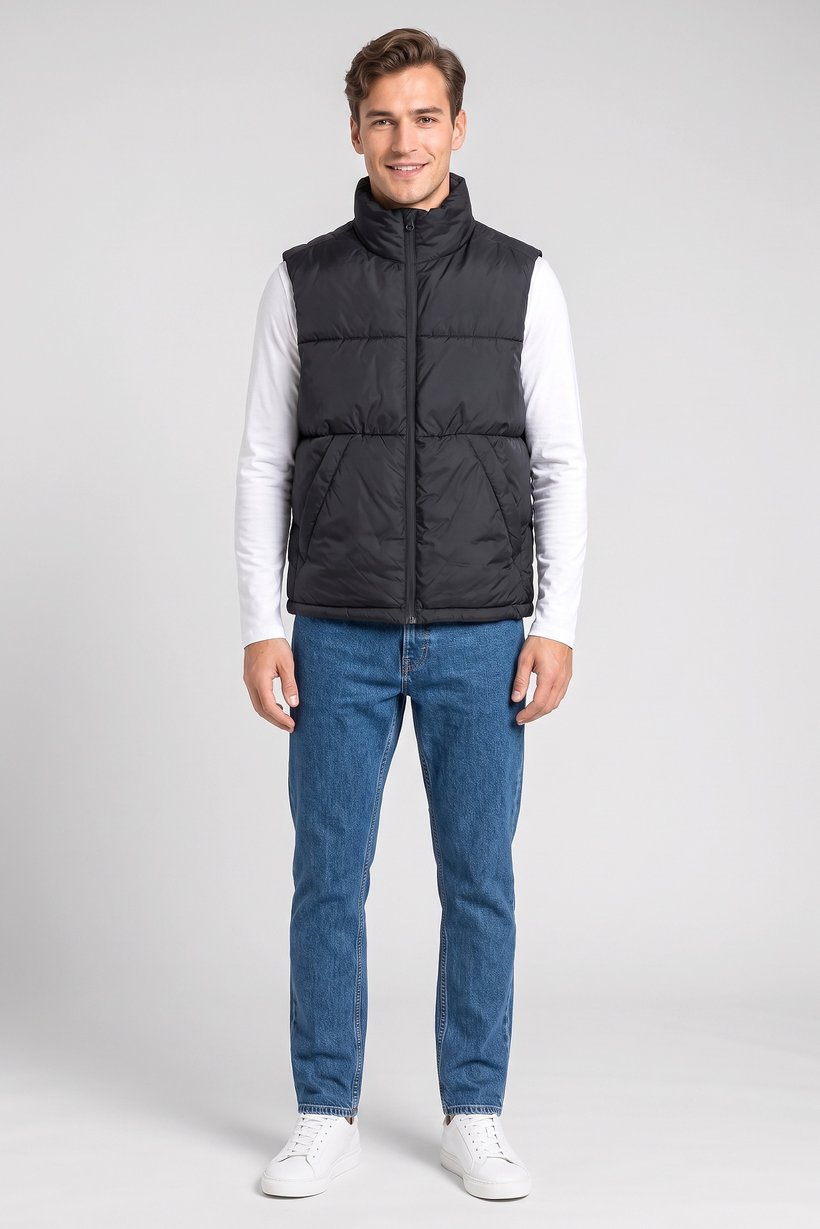 Men Quilted Vest Jacket, Black