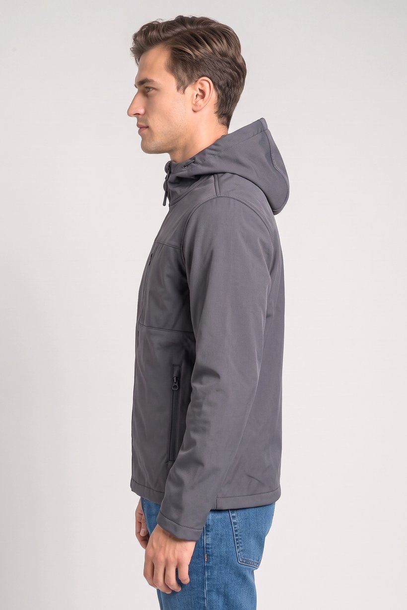 Men Long Sleeve Full Zip Hoodie, Dark Grey