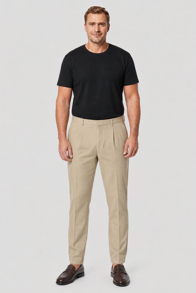 Men Slim Fit Solid Chino Pants, Dark Beige