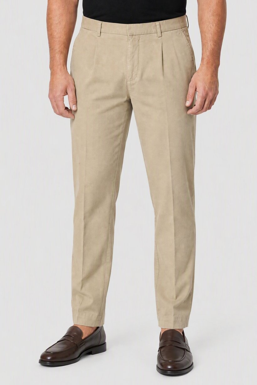 Men Slim Fit Solid Chino Pants, Dark Beige