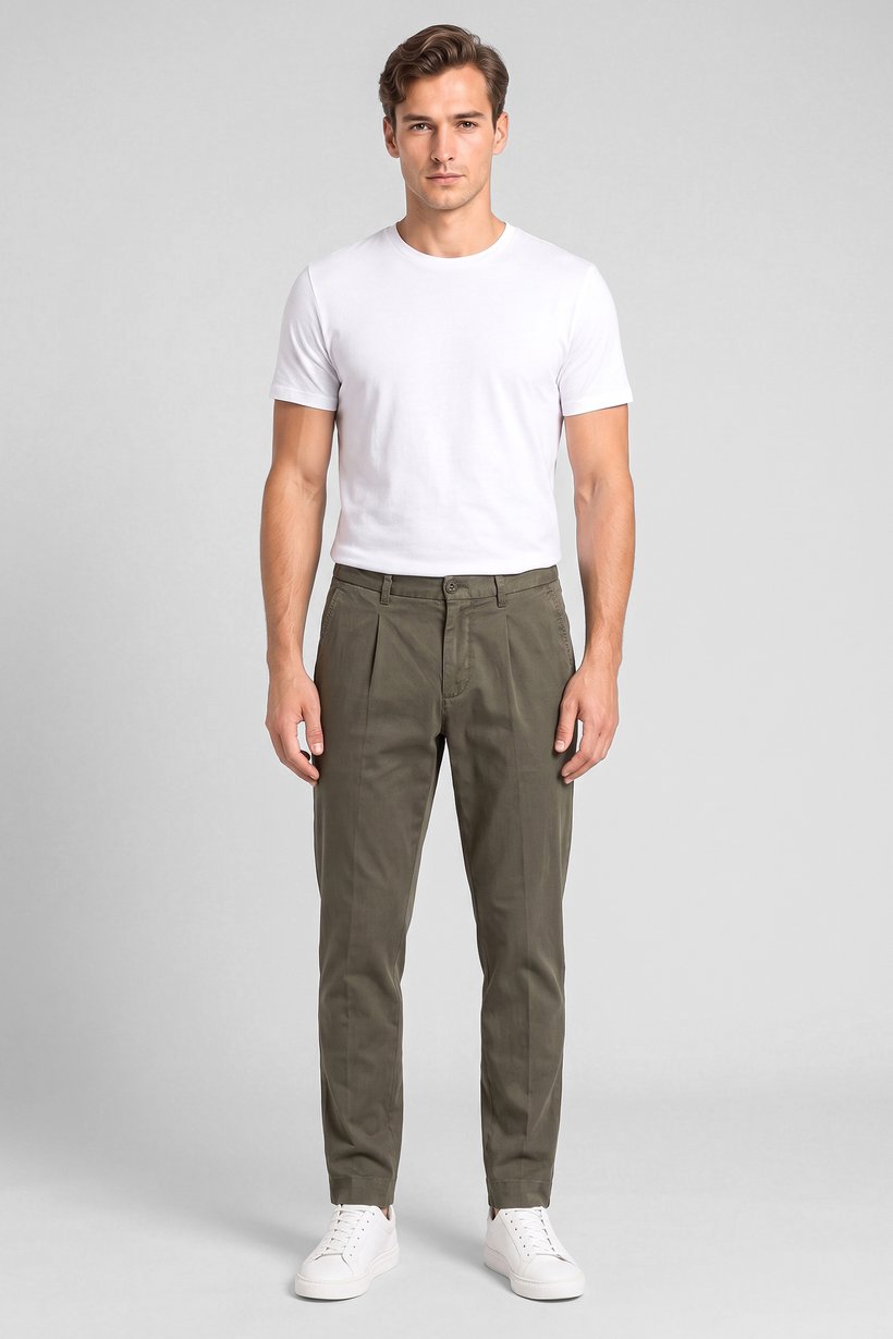 Men Slim Fit Solid Chino Pants, Deep Olive