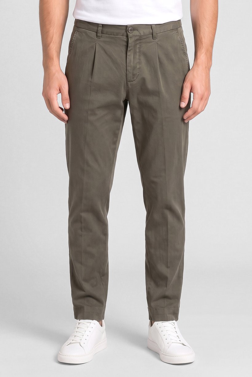 Men Slim Fit Solid Chino Pants, Deep Olive
