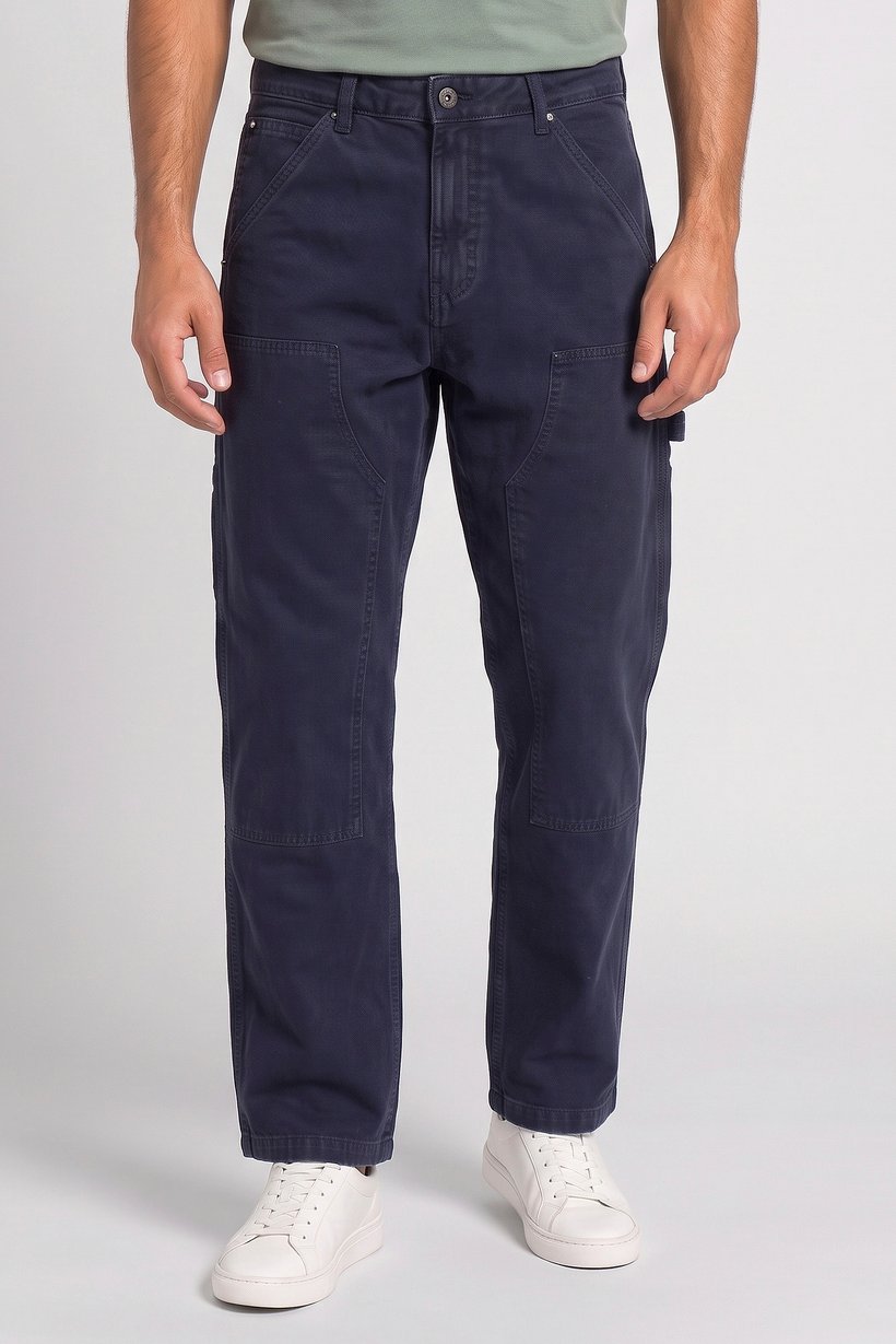 Men Baggy Fit Solid Cargo Pants, Navy Blue