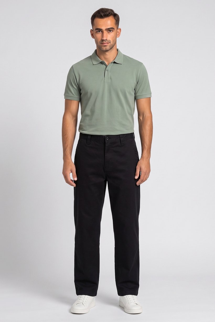 Men Baggy Fit Solid Chino Pants, Black