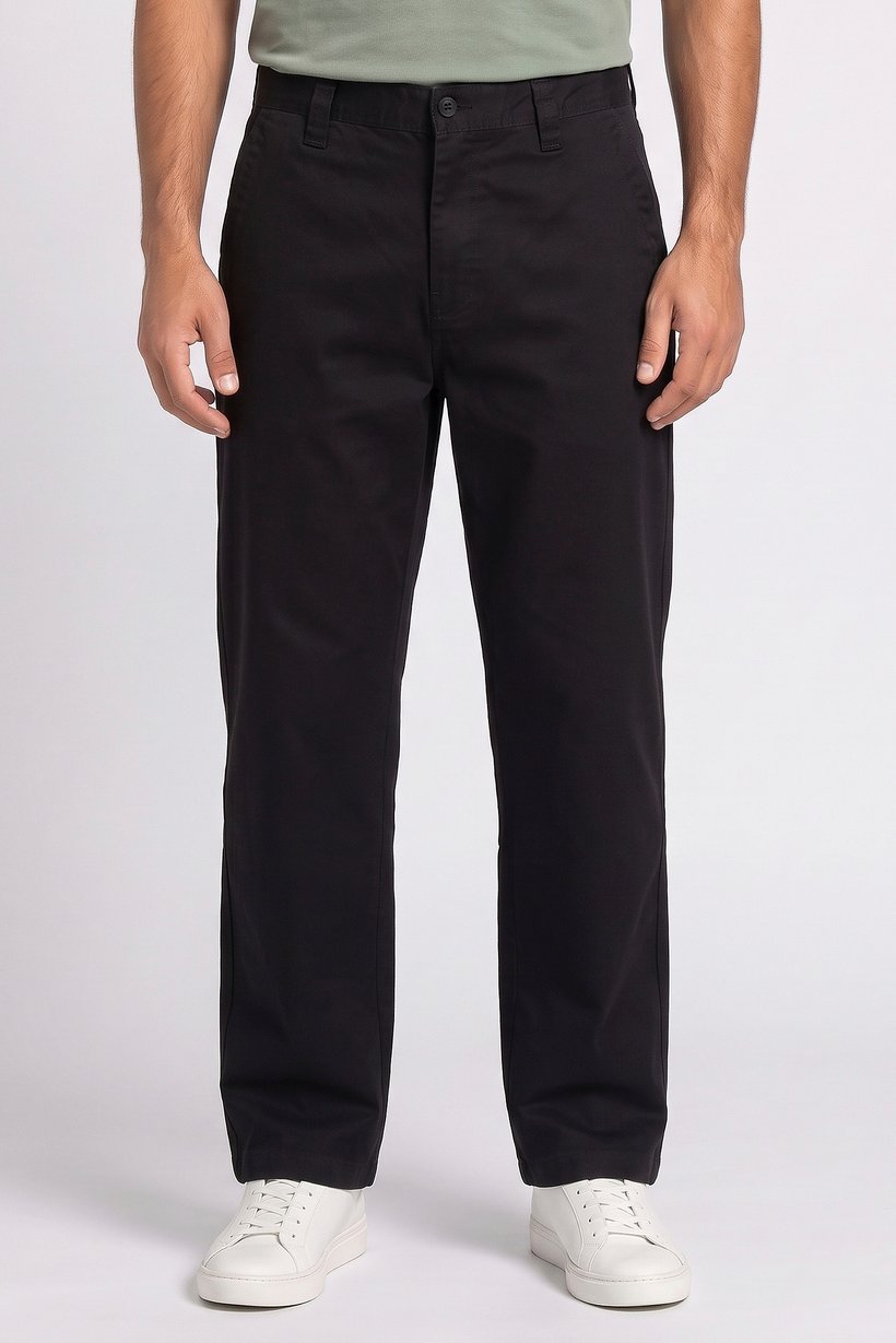 Men Baggy Fit Solid Chino Pants, Black