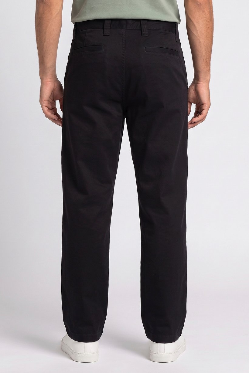 Men Baggy Fit Solid Chino Pants, Black